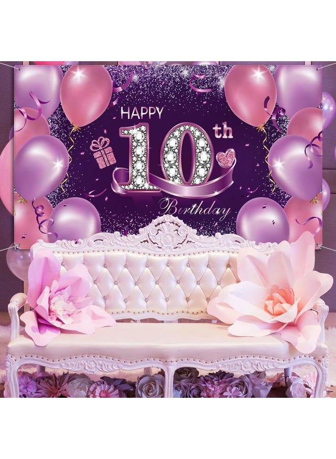 Sumind Happy Birthday Party Decorations, Large Fabric Pink Purple Happy 10th Anniversary Birthday Sign Banner Photo Booth Backdrop Background with Rope for Girls Birthday Party Favor, 72.8 x 43.3 Inch - Image 5