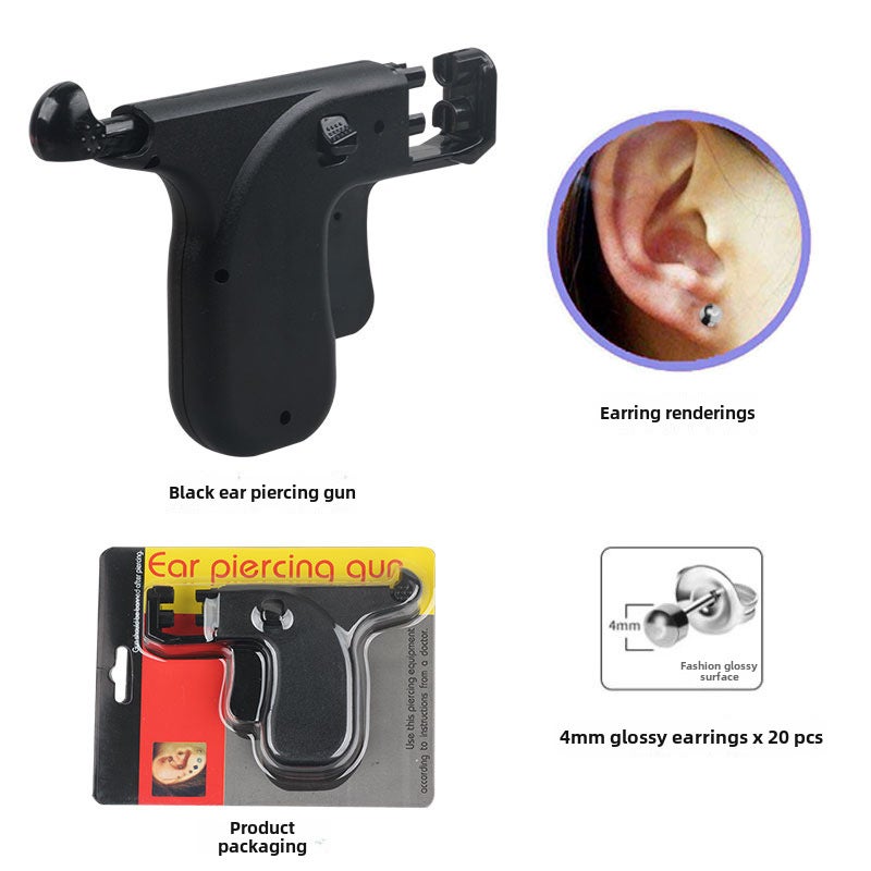 Black Ear Piercing Gun Kit for StudentsBlack ear piercing gun +4mm smooth earrings 20 Black ear piercing gun +4mm smooth earrings 20 