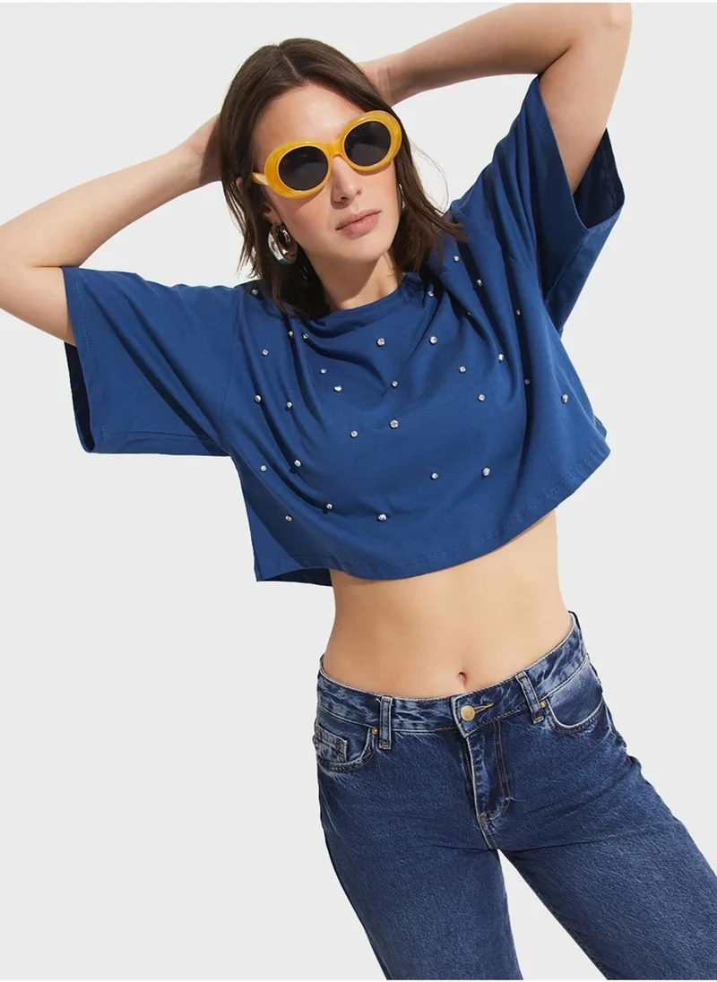 JUNE Embellished Crew Neck T-Shirt