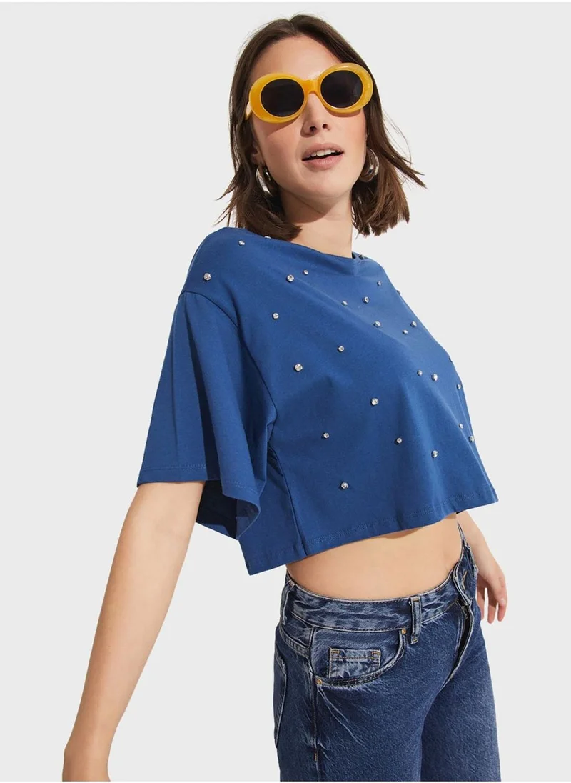 JUNE Embellished Crew Neck T-Shirt