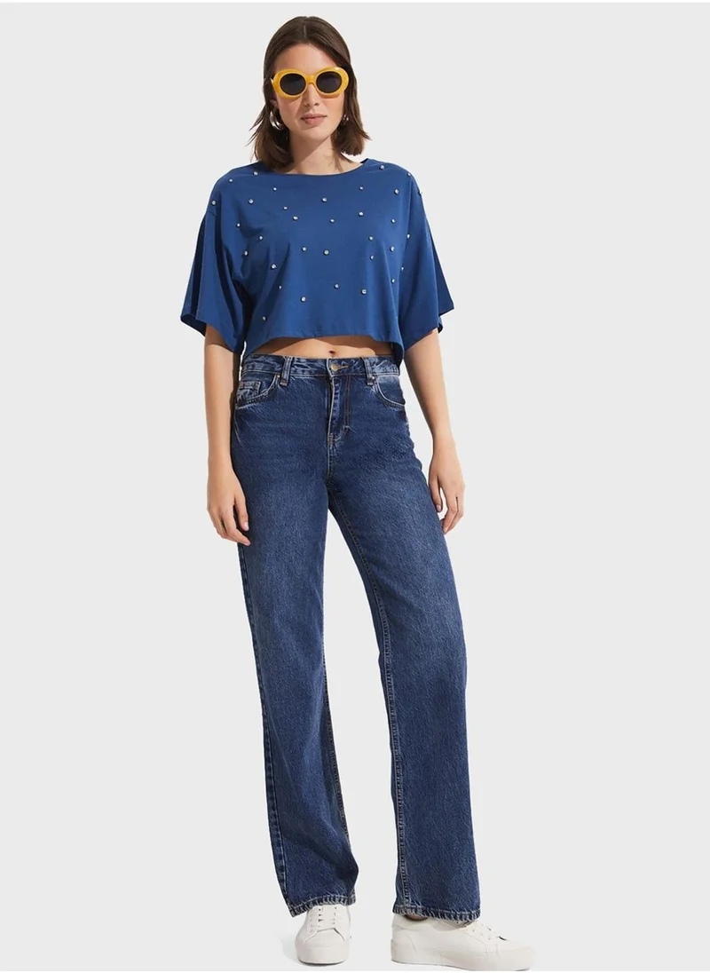 JUNE Embellished Crew Neck T-Shirt