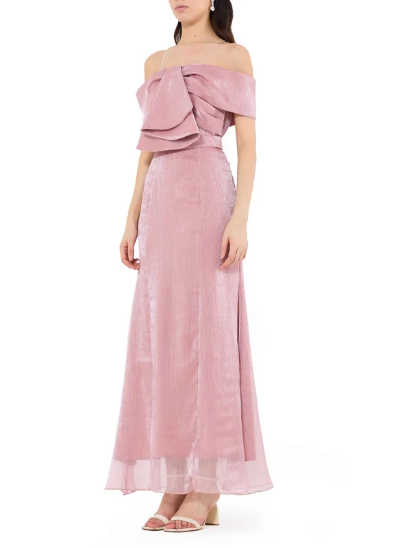 Amri Beautiful Organza Off-Shoulder Cold Shoulder Sleeve A-Line Dress With Drape Details On The Body