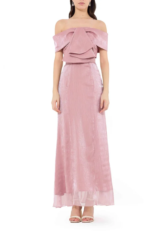 Amri Beautiful Organza Off-Shoulder Cold Shoulder Sleeve A-Line Dress With Drape Details On The Body