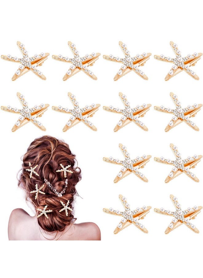 Dilunave 12 Pcs Starfish Hair Clip Seashell Hair Clips Mermaid Hair Accessories Crystal Pearls Star Fish Hair Barrette Small Beach Sea Hairpin For Wedding Bridal Girls Women  - Image 1