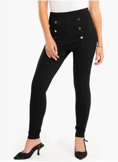 Clue Black Leggings with Front Buttons  - Image 1