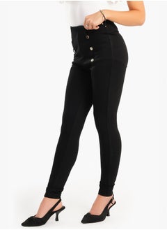 Clue Black Leggings with Front Buttons  - Image 2