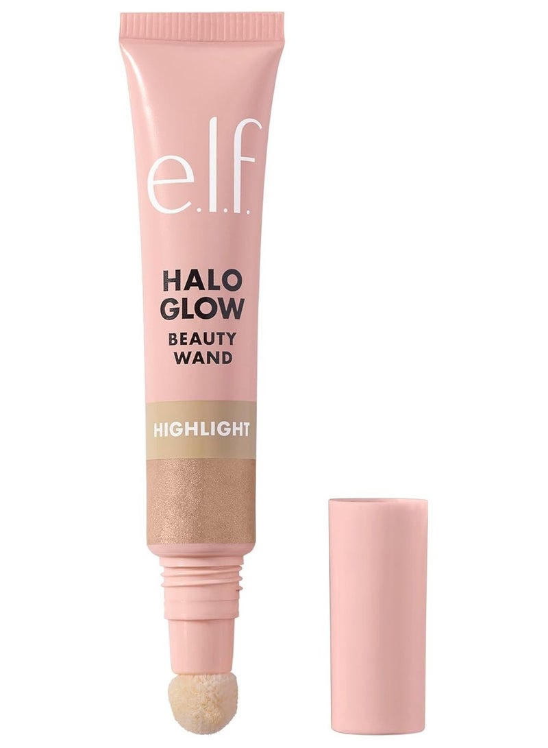 إلف أداة هايلايتر سائلة من Halo Glow Highlight Beauty Wand لإضفاء اللمعان على البشرة، تركيبة قابلة للبناء، نباتية وخالية من القسوة، حملة شامبانيا 10 مل