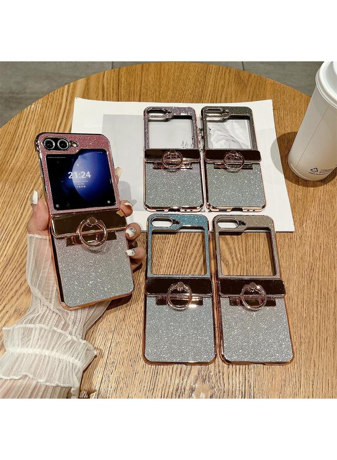 اس-توب جراب لهاتف Samsung Galaxy Z Flip6 5G مطلي بالكهرباء من مادة البولي كربونات اللامعة المرصعة بالنجوم ومضاد للصدمات مع حلقة - Image 2