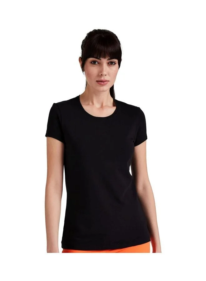 1515 Women Super Combed Cotton Elastane Stretch Regular Fit Solid Round Neck Half Sleeve T Shirt