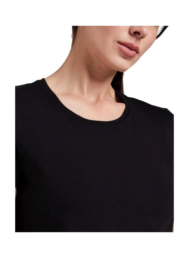JOCKEY BLACK 1515 Women Super Combed Cotton Elastane Stretch Regular Fit Solid Round Neck Half Sleeve T Shirt for Women | Best Price UAE