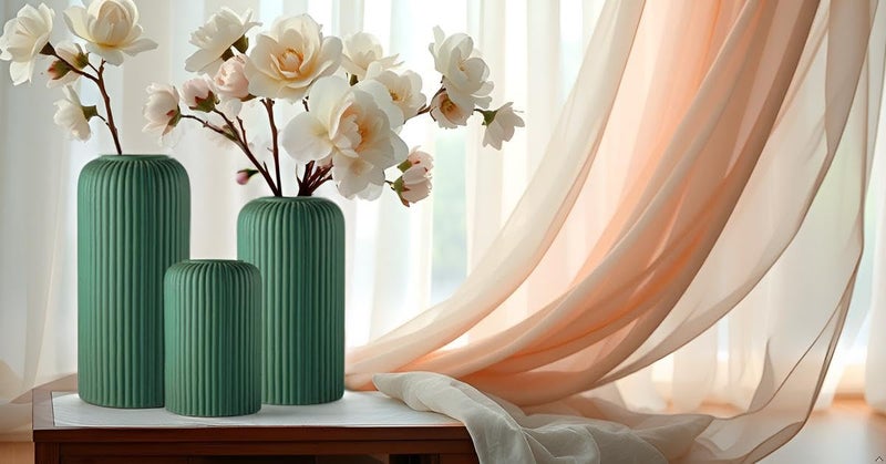Lasaki Evelyn Deep Jungle Ceramic Vase - Set of 3 | Decorative Vase for Pampas Grass, Dried & Artificial Flowers | Centrepiece & Showpiece for Home Decor, Living Room, Bookshelf & Tabletop Styling - Image 3