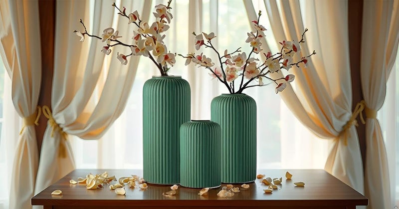 Lasaki Evelyn Deep Jungle Ceramic Vase - Set of 3 | Decorative Vase for Pampas Grass, Dried & Artificial Flowers | Centrepiece & Showpiece for Home Decor, Living Room, Bookshelf & Tabletop Styling - Image 4