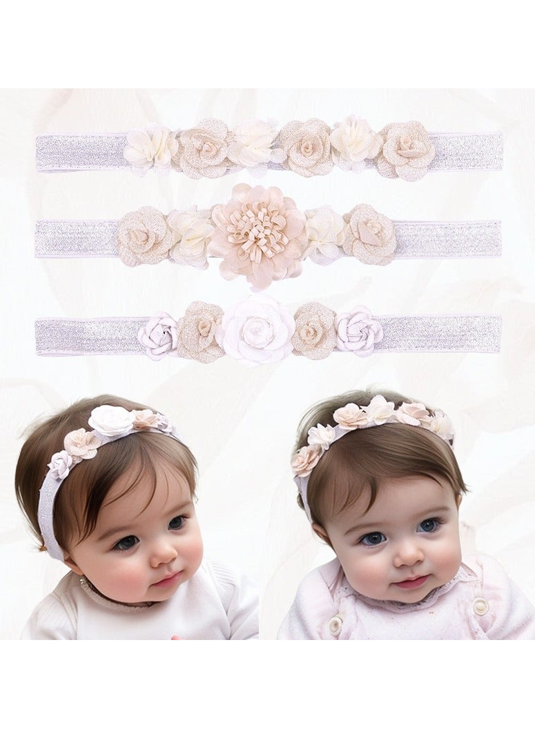 3-Pack Baby Girl Flower Headbands – Soft Stretchy Hair Bands with Handmade Floral Bows, Fits Newborn to 5 Yrs, Perfect for Photos, Gifts & Everyday Wear - Image 1