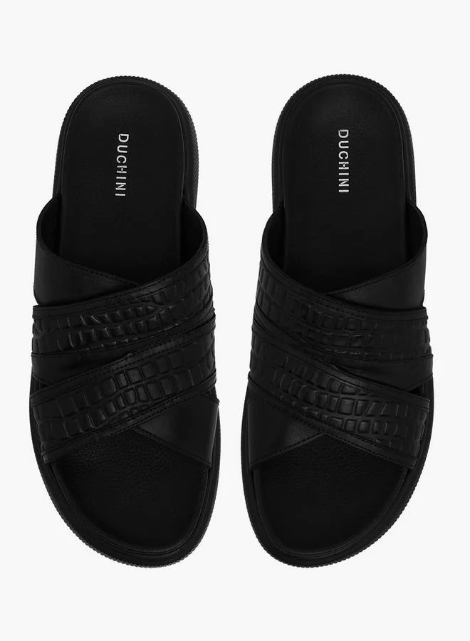 دوتشيني Men Leather Cross Strap Sandals