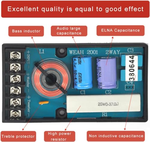 DriSentri 2 Way Crossover for Speaker, WEAH-2001 2pcs Speaker Frequency Divider 2 Way Car Audio Speakers Two Crossover Divider Crossover Filter - Image 4