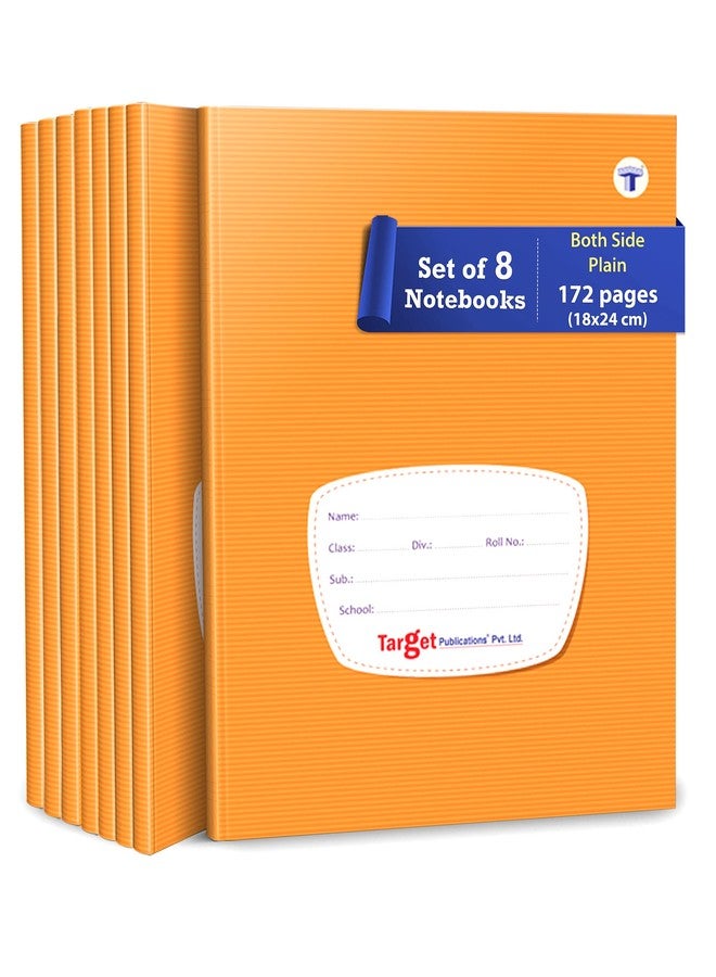 TARGET PUBLICATIONS Both Sides Blank Page Notebook for Students | Small Unruled Notebooks 172 Pages 18 x 24 cms | Soft Cover with Label | Plain Notebook for Writing Drawing Journal School | Set of 8 - Image 1