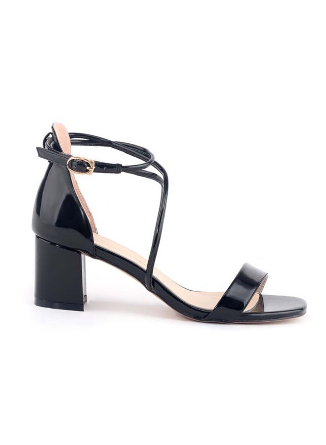 Loquat One-Strap Flannel Open-Toe Versatile Chunky-Heel Sandals 3-5cm Black - Image 1