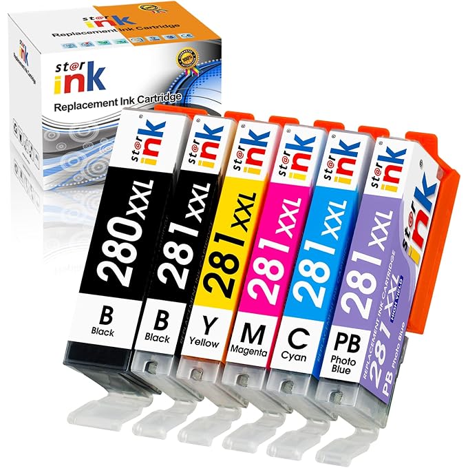 starink Compatible PGI-280XXL CLI-281XXL Ink Cartridge TS8320 Replacement for 280 281 Ink for Pixma TS9120 TS8220 TS8120 TR8620 TR8520 TR8620a TS8322 TS8222 Printer, 6-Pack