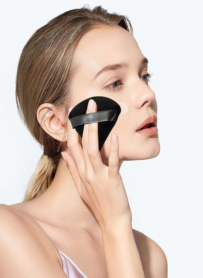 Aternal 2Pcs Triangle Powder Puff Makeup Sponge Powder Puffs for Face Powder Loose Powder, Velour Cosmetic Foundation Sponge Setting Powder Puff Beauty Makeup Tool Wet Dry, Black with 1 Face Pack Brush - Image 2