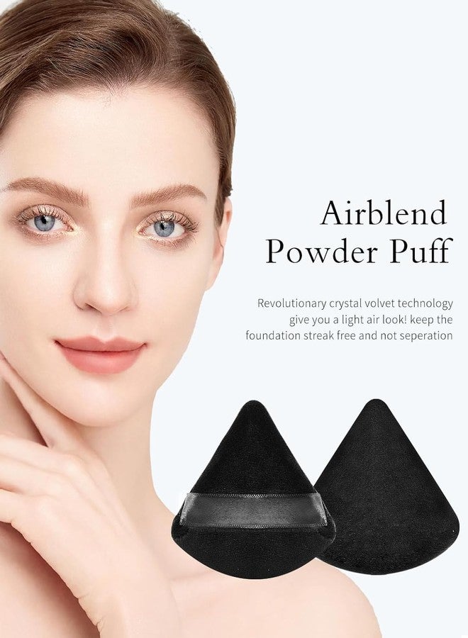 Aternal 2Pcs Triangle Powder Puff Makeup Sponge Powder Puffs for Face Powder Loose Powder, Velour Cosmetic Foundation Sponge Setting Powder Puff Beauty Makeup Tool Wet Dry, Black with 1 Face Pack Brush - Image 4