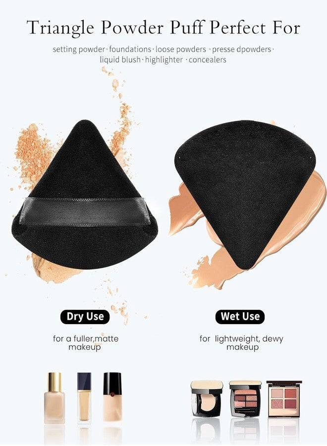 Aternal 2Pcs Triangle Powder Puff Makeup Sponge Powder Puffs for Face Powder Loose Powder, Velour Cosmetic Foundation Sponge Setting Powder Puff Beauty Makeup Tool Wet Dry, Black with 1 Face Pack Brush - Image 3