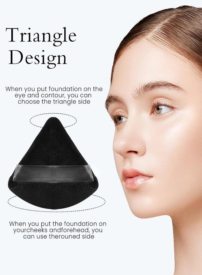 Aternal 2Pcs Triangle Powder Puff Makeup Sponge Powder Puffs for Face Powder Loose Powder, Velour Cosmetic Foundation Sponge Setting Powder Puff Beauty Makeup Tool Wet Dry, Black with 1 Face Pack Brush - Image 5