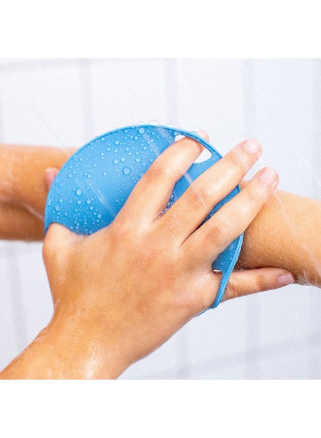 CVNDKN Flat Body Scrubber - Soft Silicone-Like Exfoliating Shower Scrubber & Body Cleansing Brush - Stick-to-Wall Loofah Replacement - Antimicrobial Exfoliator for All Skin Types - Blue - Image 4