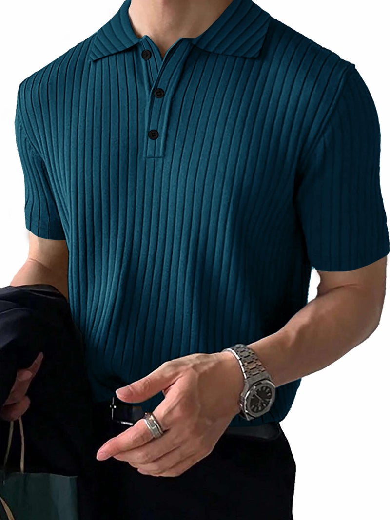 Noble Monk Solid Polo Neck Tshirt | Collar Tshirts | Half Sleeves | Plain-Regular Fit Textured Tshirt for Man Teal Melange - Image 4