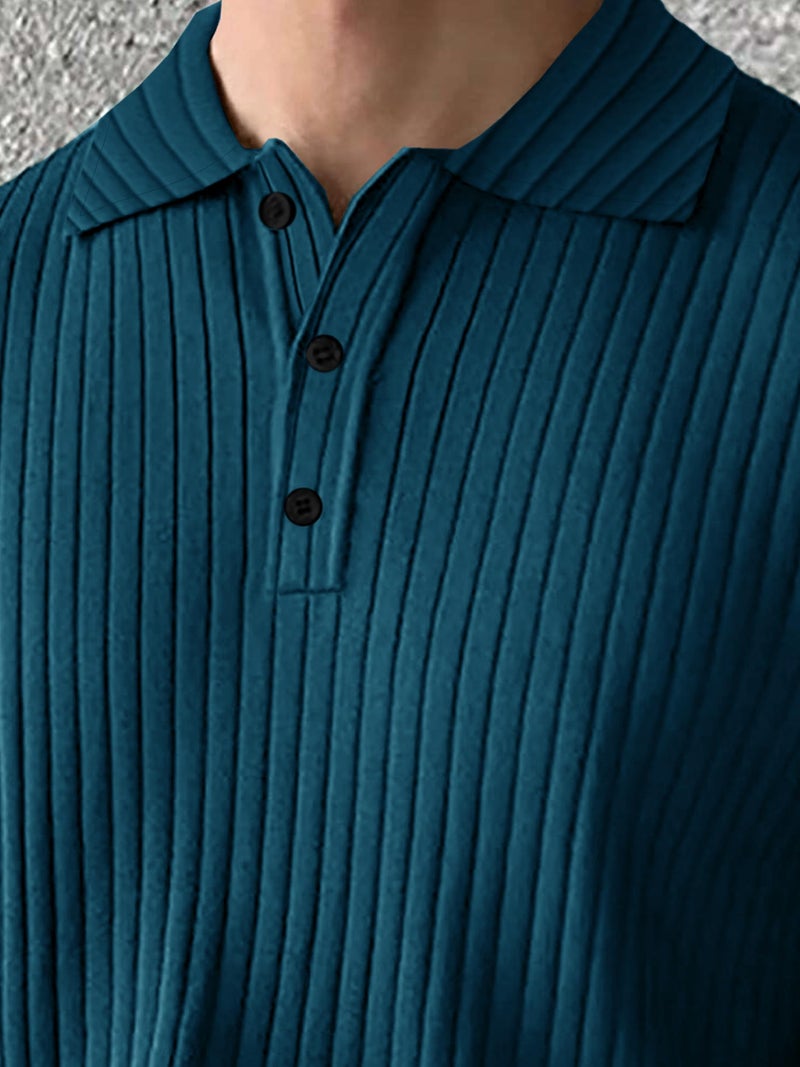 Noble Monk Solid Polo Neck Tshirt | Collar Tshirts | Half Sleeves | Plain-Regular Fit Textured Tshirt for Man Teal Melange - Image 3