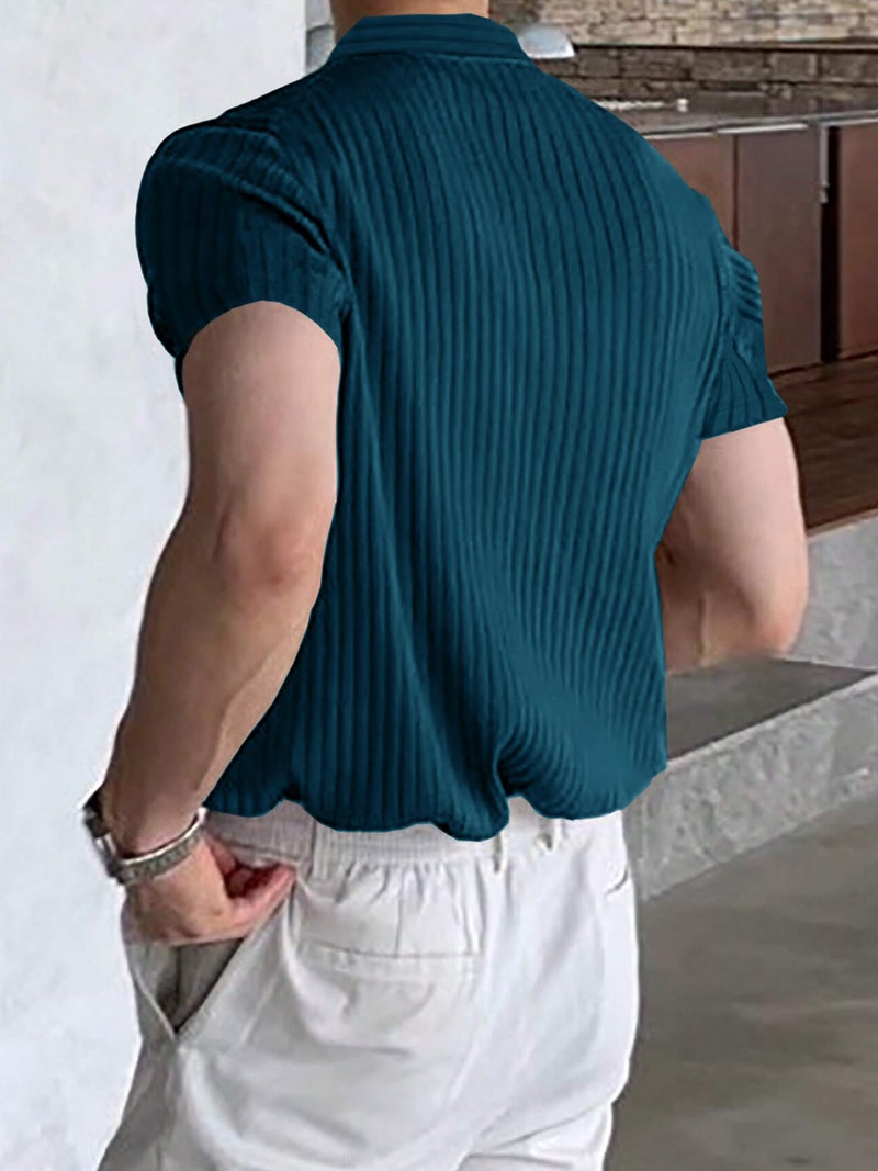 Noble Monk Solid Polo Neck Tshirt | Collar Tshirts | Half Sleeves | Plain-Regular Fit Textured Tshirt for Man Teal Melange - Image 2