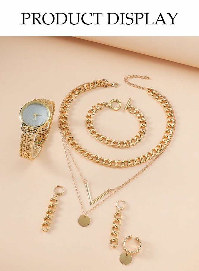 DUNISO 5 Pcs Ladies Watch Set, Ladies Steel Strap Quartz Watch, High End Ladies Watch Set,With Rings, Watches, Necklaces, Earrings, Bracelets，Suitable For Daily Use ， Gatherings, Dates, And Events  - Image 5