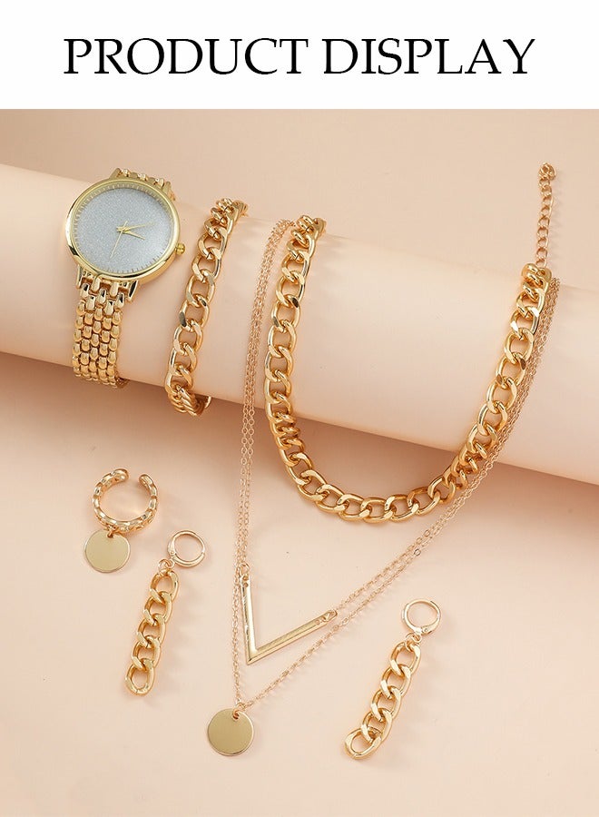 DUNISO 5 Pcs Ladies Watch Set, Ladies Steel Strap Quartz Watch, High End Ladies Watch Set,With Rings, Watches, Necklaces, Earrings, Bracelets，Suitable For Daily Use ， Gatherings, Dates, And Events  - Image 2