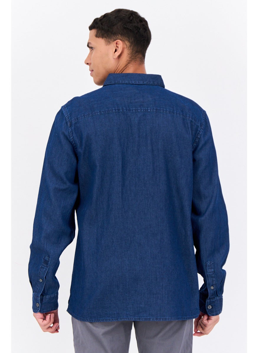 French Connection Men Regular Fit Wash Long Sleeves Denim Casual Shirt, Blue  - Image 3
