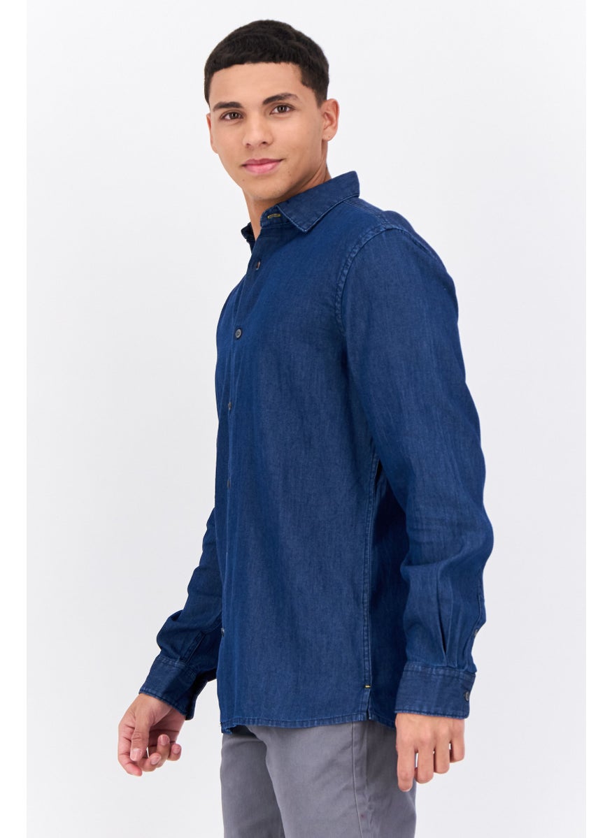 French Connection Men Regular Fit Wash Long Sleeves Denim Casual Shirt, Blue  - Image 2