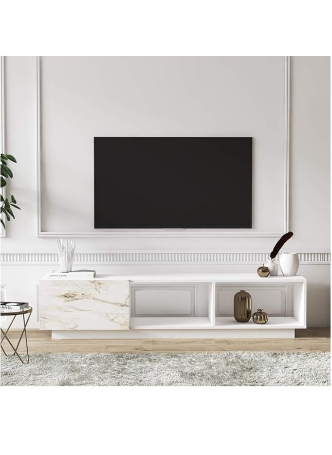 MODERN HOME modern TV Stand with Storage, for TVs up to 80 Inches, Wood, 180 W x 35 D x 50 W Cm, White and Marble  - Image 1