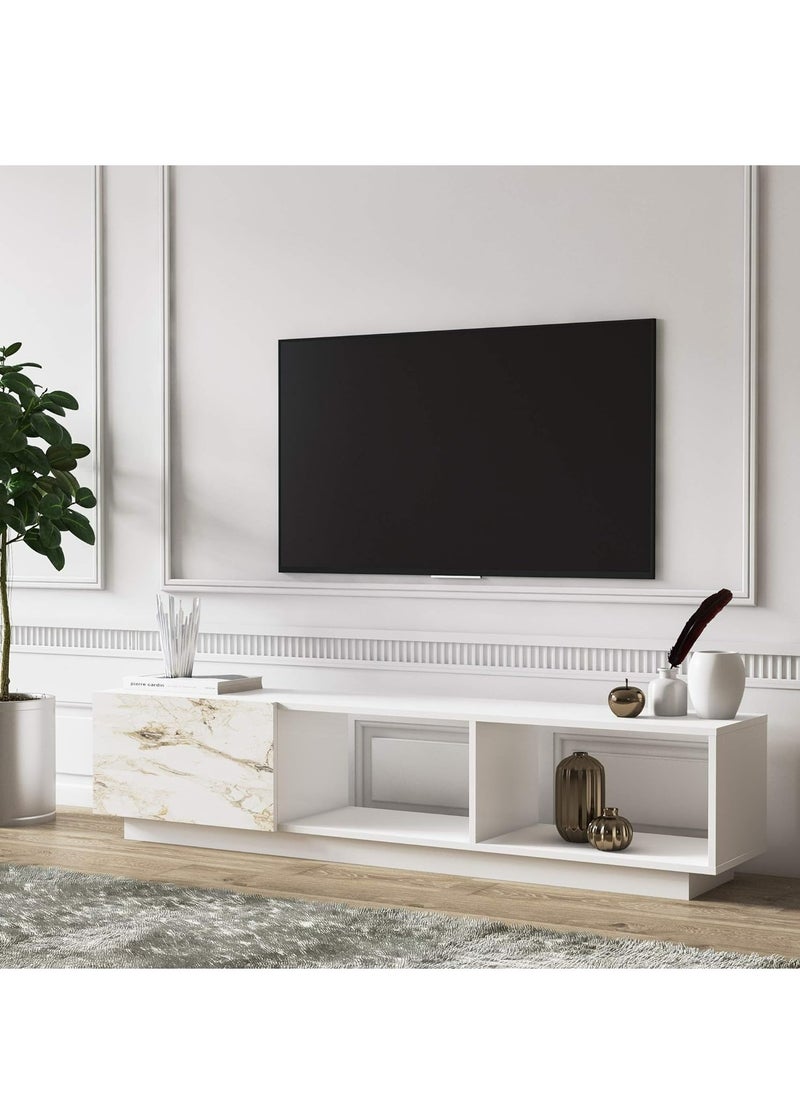 MODERN HOME modern TV Stand with Storage, for TVs up to 80 Inches, Wood, 180 W x 35 D x 50 W Cm, White and Marble  - Image 2
