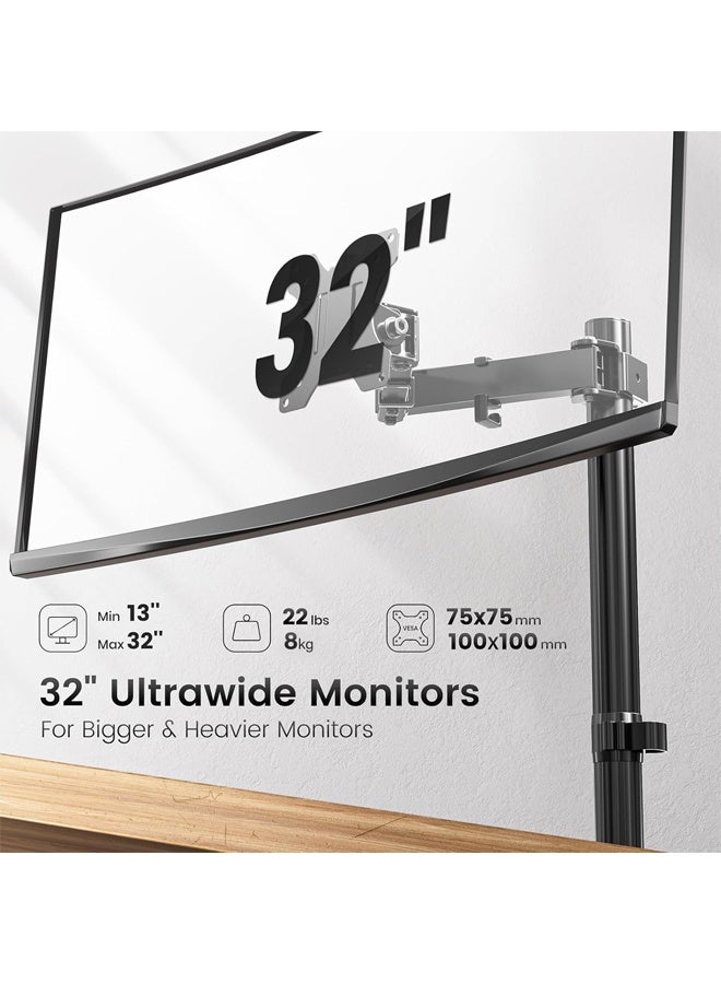 DUNISO Single Monitor Stand - with Extension Arm, Ergonomic Vesa Mount Arm for 13-27" Gaming Screens, Up to 8kg, Vesa Mount 75mm/100mm, for Gaming and Office Use  - Image 2