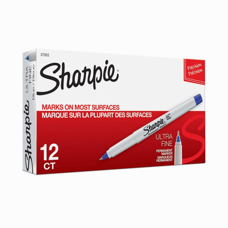 Sharpie Permanent Markers, Ultra-Fine Point, Blue, 12 Count - Home, School, Office Supplies - Image 1