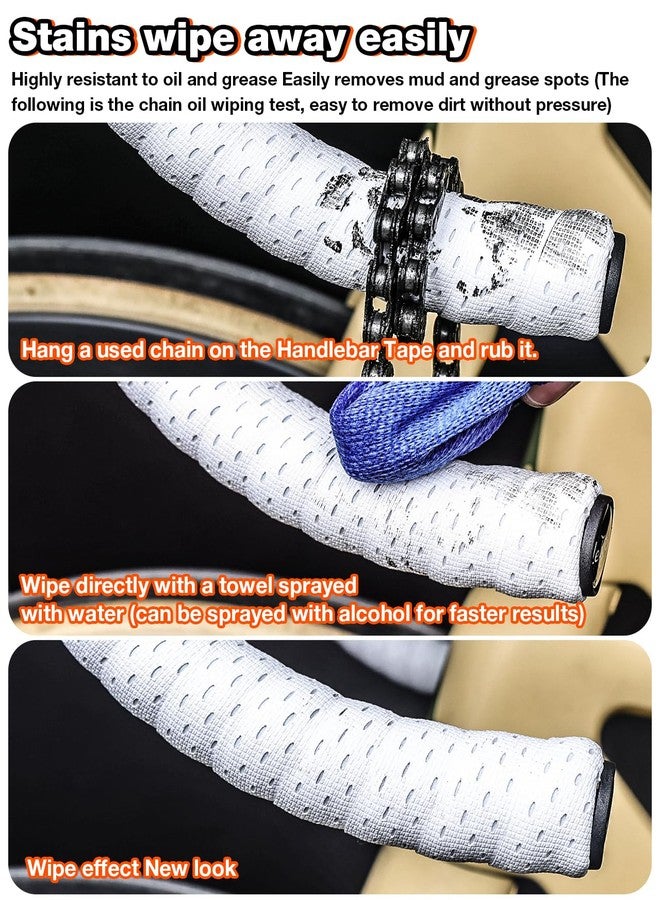 LEBYCLE Bike Handlebar Tape for Road Bike, EVA Bicycle Handlebar Tape with Silicone Surface, Shock-Absorbing Non-Slip Bike Grip Tape, Stain-Resistant, with Aluminum Bar Plugs(Set of 2, White) - Image 2