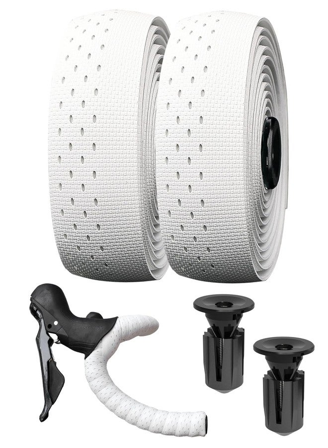 LEBYCLE Bike Handlebar Tape for Road Bike, EVA Bicycle Handlebar Tape with Silicone Surface, Shock-Absorbing Non-Slip Bike Grip Tape, Stain-Resistant, with Aluminum Bar Plugs(Set of 2, White) - Image 1