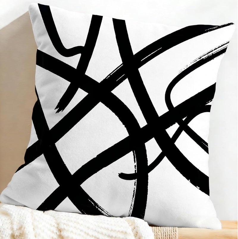 Identiy Black and White Striped Throw Pillow Cover 18x18 Inch Pack of 1, Abstract Graffiti Lines Decorative Pillow Case, Lumar Cushion Pillow Cover for Home Sofa Couch Indoor Outdoor - Image 5