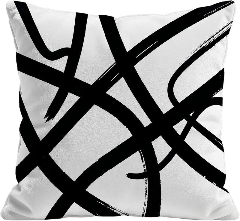 Identiy Black and White Striped Throw Pillow Cover 18x18 Inch Pack of 1, Abstract Graffiti Lines Decorative Pillow Case, Lumar Cushion Pillow Cover for Home Sofa Couch Indoor Outdoor - Image 1