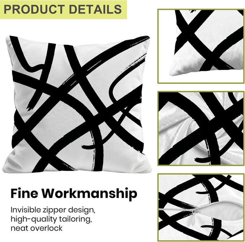 Identiy Black and White Striped Throw Pillow Cover 18x18 Inch Pack of 1, Abstract Graffiti Lines Decorative Pillow Case, Lumar Cushion Pillow Cover for Home Sofa Couch Indoor Outdoor - Image 3