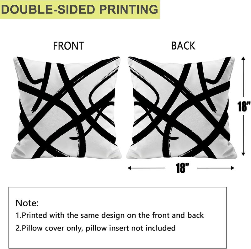 Identiy Black and White Striped Throw Pillow Cover 18x18 Inch Pack of 1, Abstract Graffiti Lines Decorative Pillow Case, Lumar Cushion Pillow Cover for Home Sofa Couch Indoor Outdoor - Image 2