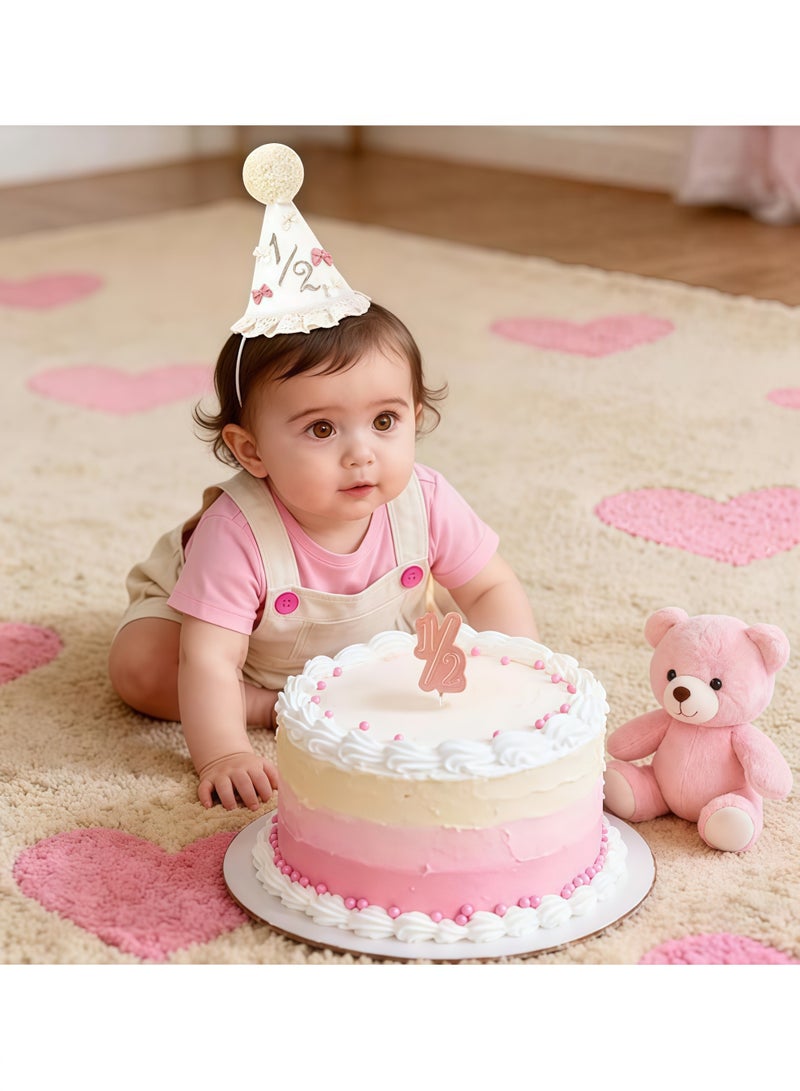 1/2 Birthday Girl Hat Baby Party Cone Hats Half Birthday Crown Outfit Decorations 6 Months Birthdays Decorations Lace & Bow Princess Hat 1/2 Baby Girls Photo Props Cake Smash Outfit Girl Cake Topper - Image 4