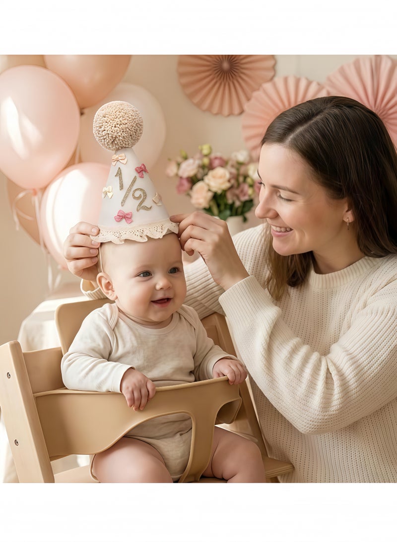 1/2 Birthday Girl Hat Baby Party Cone Hats Half Birthday Crown Outfit Decorations 6 Months Birthdays Decorations Lace & Bow Princess Hat 1/2 Baby Girls Photo Props Cake Smash Outfit Girl Cake Topper - Image 3