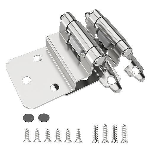 Chibery 3/8 Inch Inset Cabinet Hinges, 50 Pack Self Closing Flush Face Mount Hinges with Door Bumper, Variable Decorative Hardware for Bathroom, Furniture, Kitchen Cabinet Doors, Brushed Nickel - Image 1