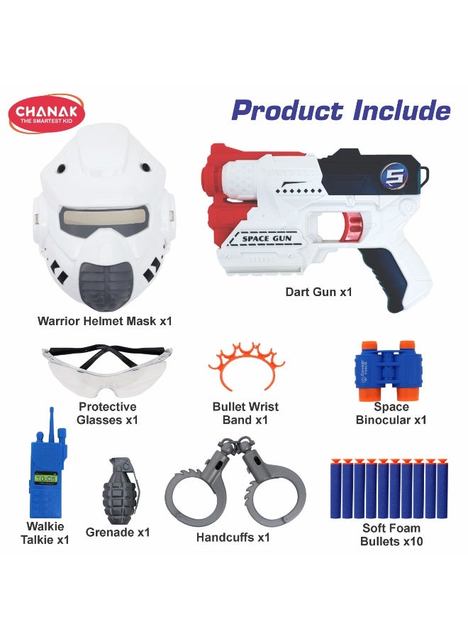 Chanak 9 In 1 Space Gun Toy Set With 10 Soft Bullets, Mask, Handcuffs & Accessories Foam Dart Blaster Gun, Safe & Fun Shooting Toy Set For Boys & Girls Above 6+ Ages - Image 3