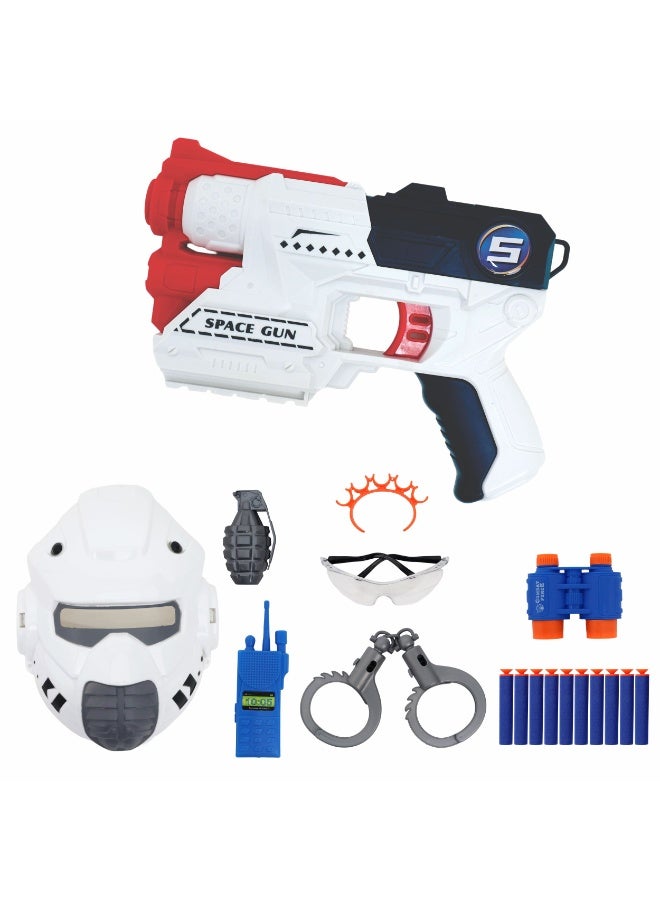 Chanak 9 In 1 Space Gun Toy Set With 10 Soft Bullets, Mask, Handcuffs & Accessories Foam Dart Blaster Gun, Safe & Fun Shooting Toy Set For Boys & Girls Above 6+ Ages - Image 1