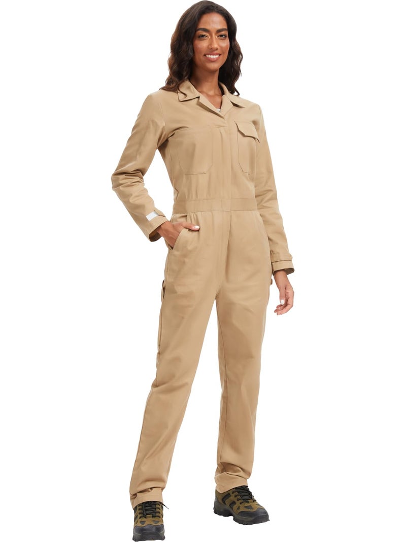 WORK IDEA Women's Long Sleeve Coveralls - 100% Cotton Work Jumpsuits Action Back And Utility Pockets with Hook - Image 1